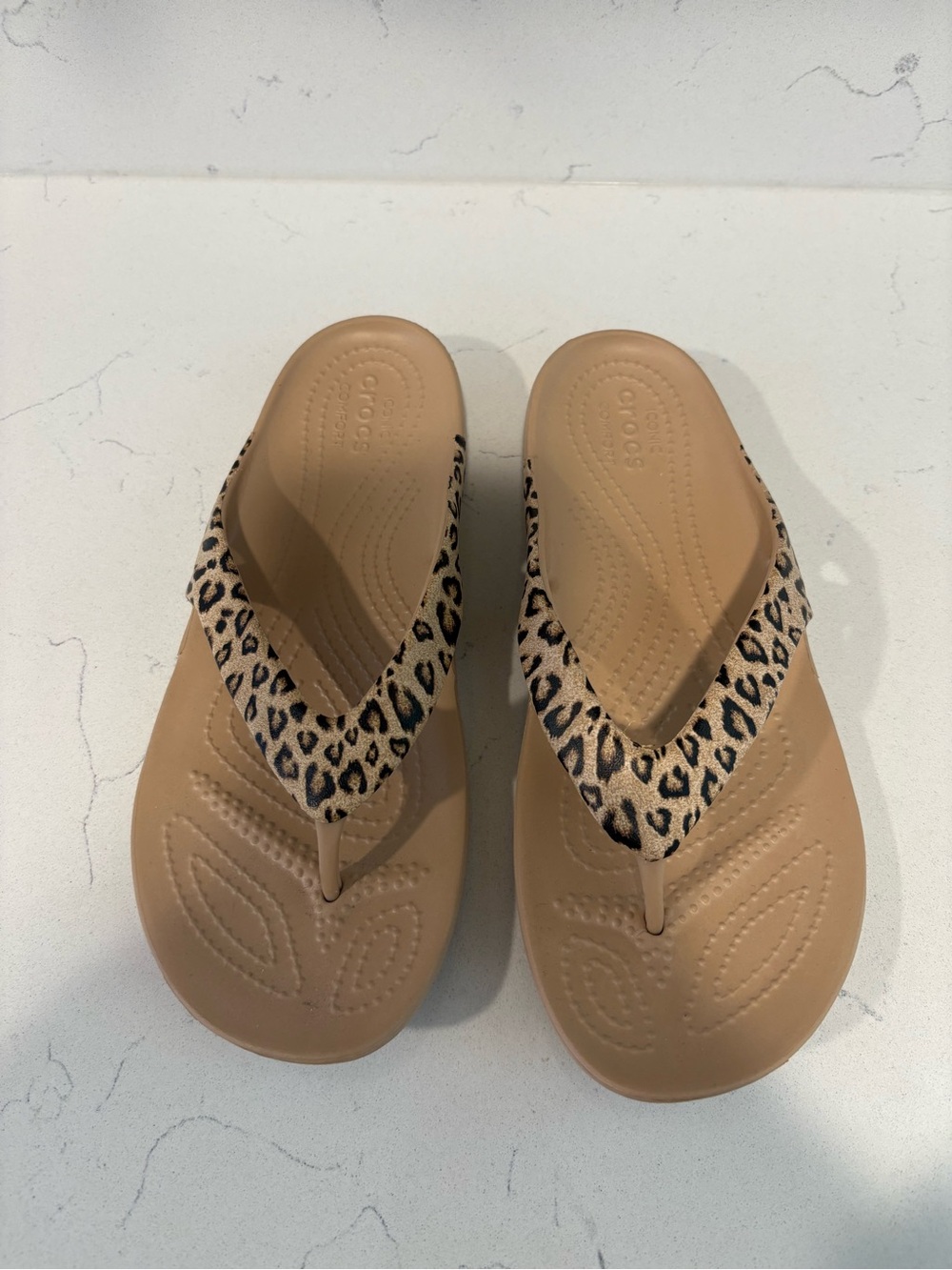 Crocs Tan Leopard-Print Flip Sandals